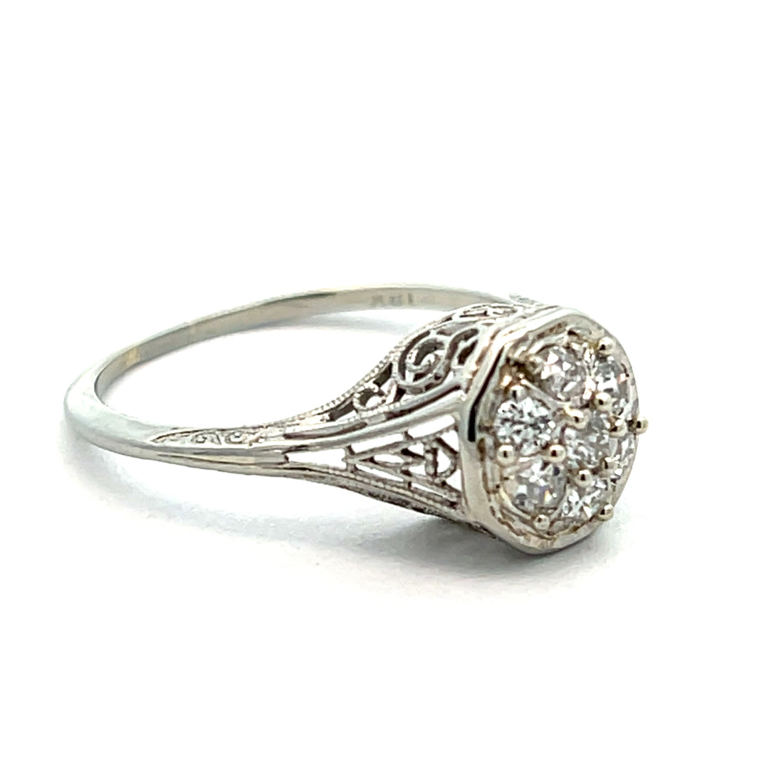 18K White Gold Art Deco 0.40 Carat Diamond Cluster Ring