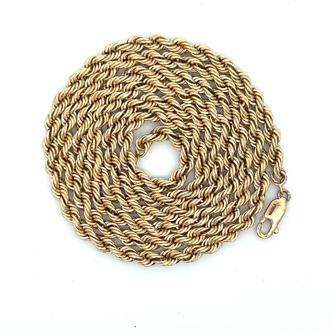 14K Yellow Gold Solid 4.00mm Rope Chain 30 Inches