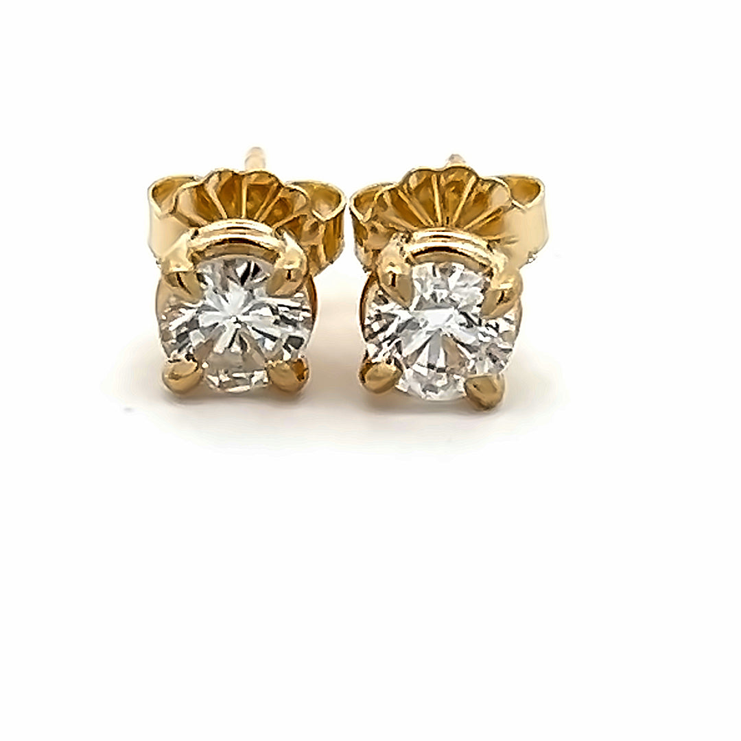 14K Yellow Gold 0.80 Carat Diamond Stud Earrings