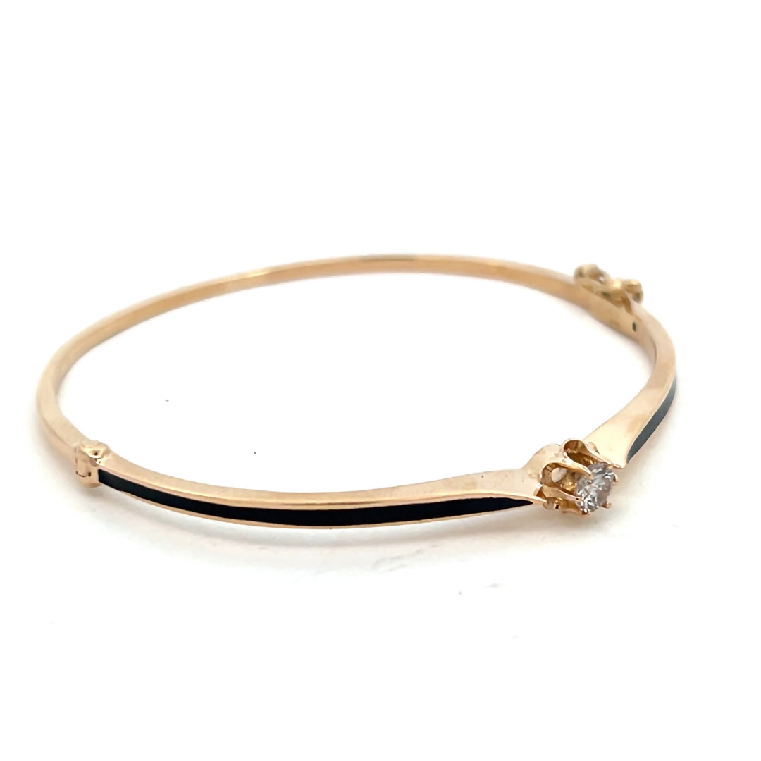 14K Yellow Gold Estate 0.29 Carat Diamond Enameled Bangle