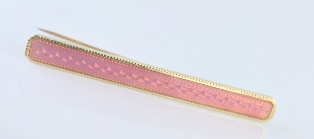 14K Yellow Gold 1910's Pink Enamel Bar Pin