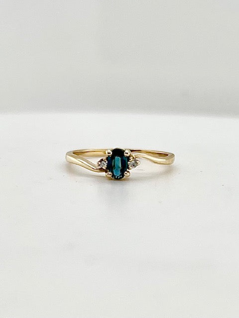 14K Yellow Gold Sapphire And Diamond Ring