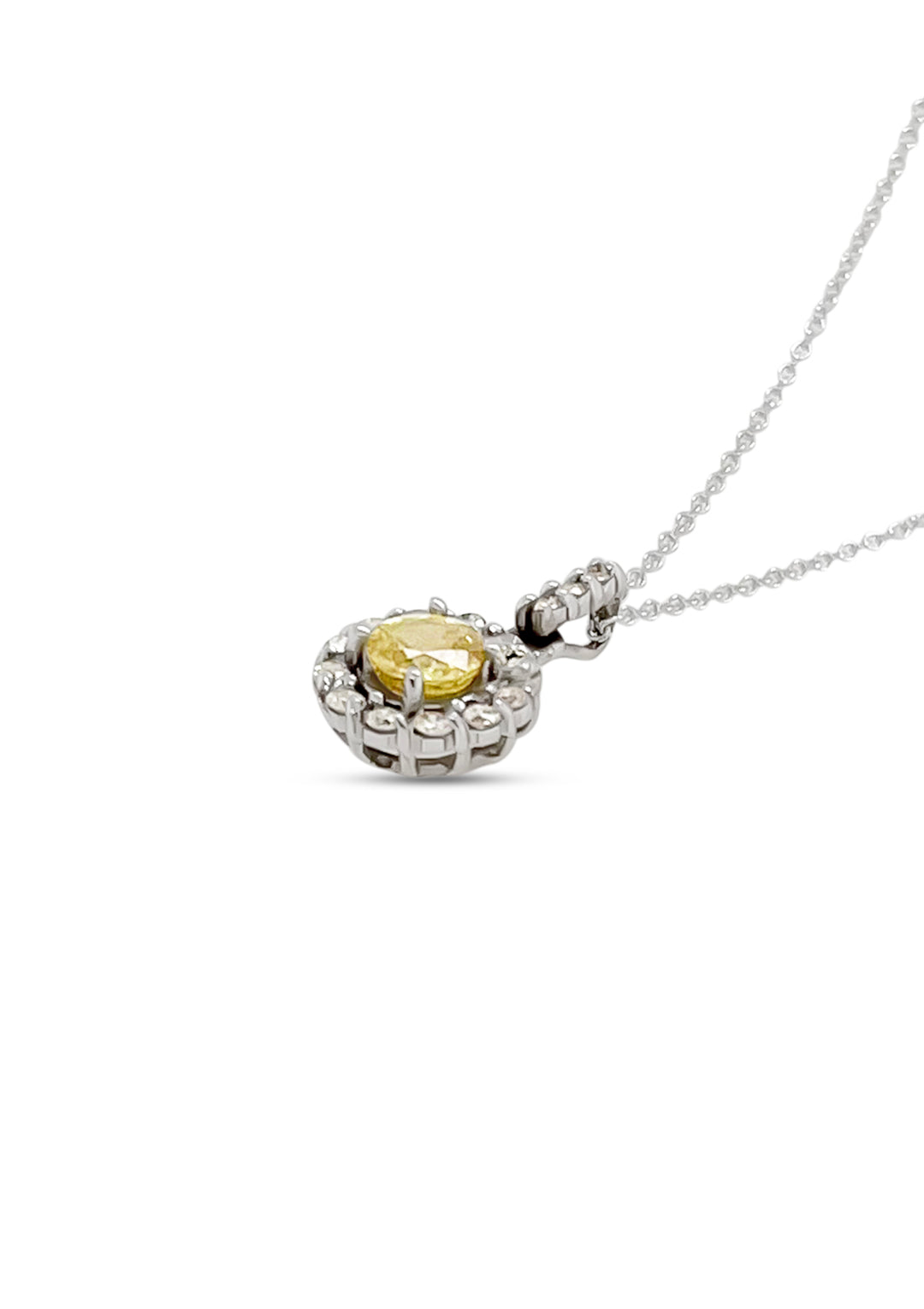 14K White Gold Yellow Sphene Halo Necklace