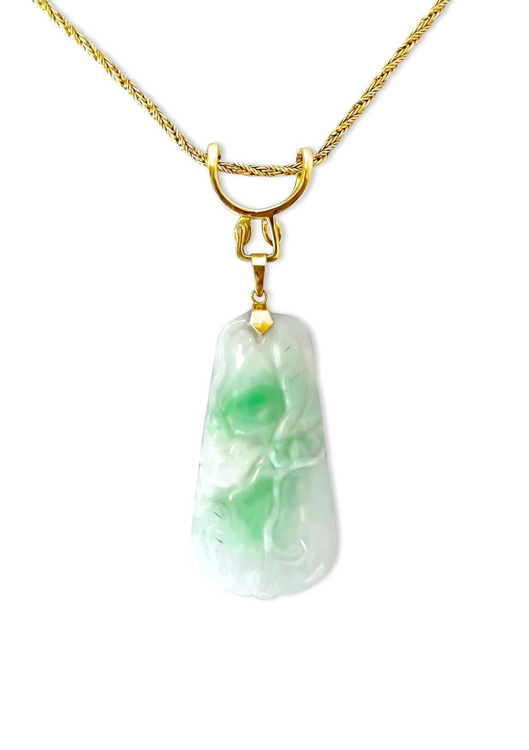 14K Yellow Gold Natural Jade Drop Necklace