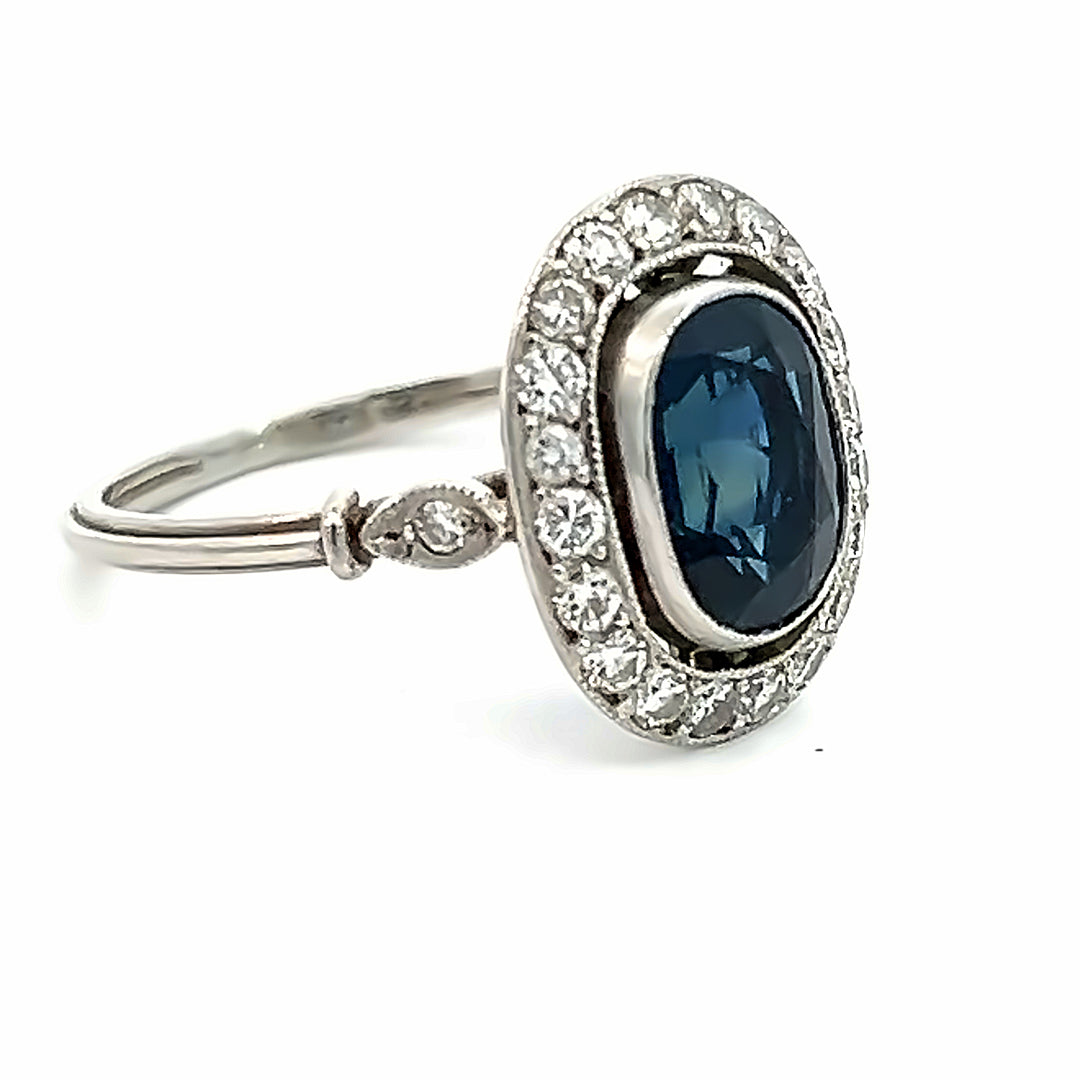 Platinum Estate 2.00 Carat Sapphire And Diamond Halo Ring