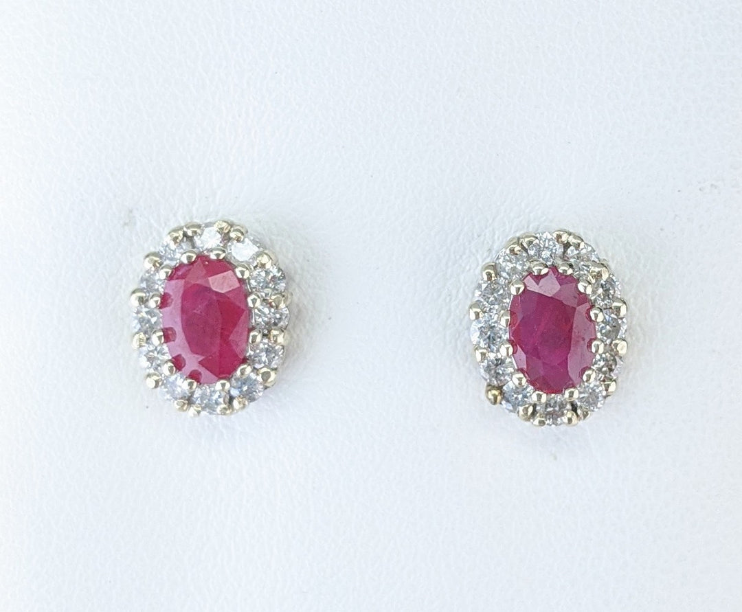 14K White Gold Ruby And Diamond Halo Earrings