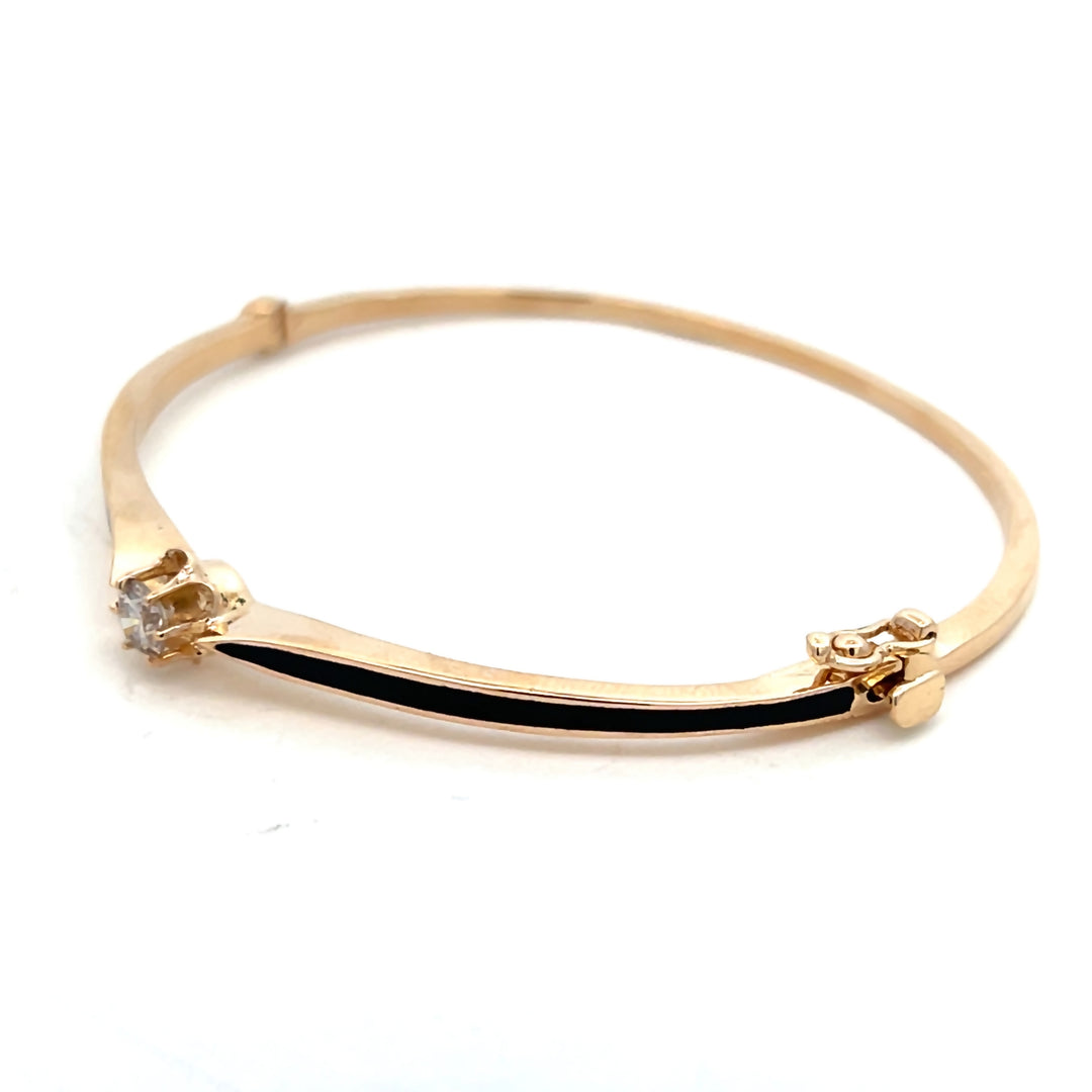 14K Yellow Gold Estate 0.29 Carat Diamond Enameled Bangle