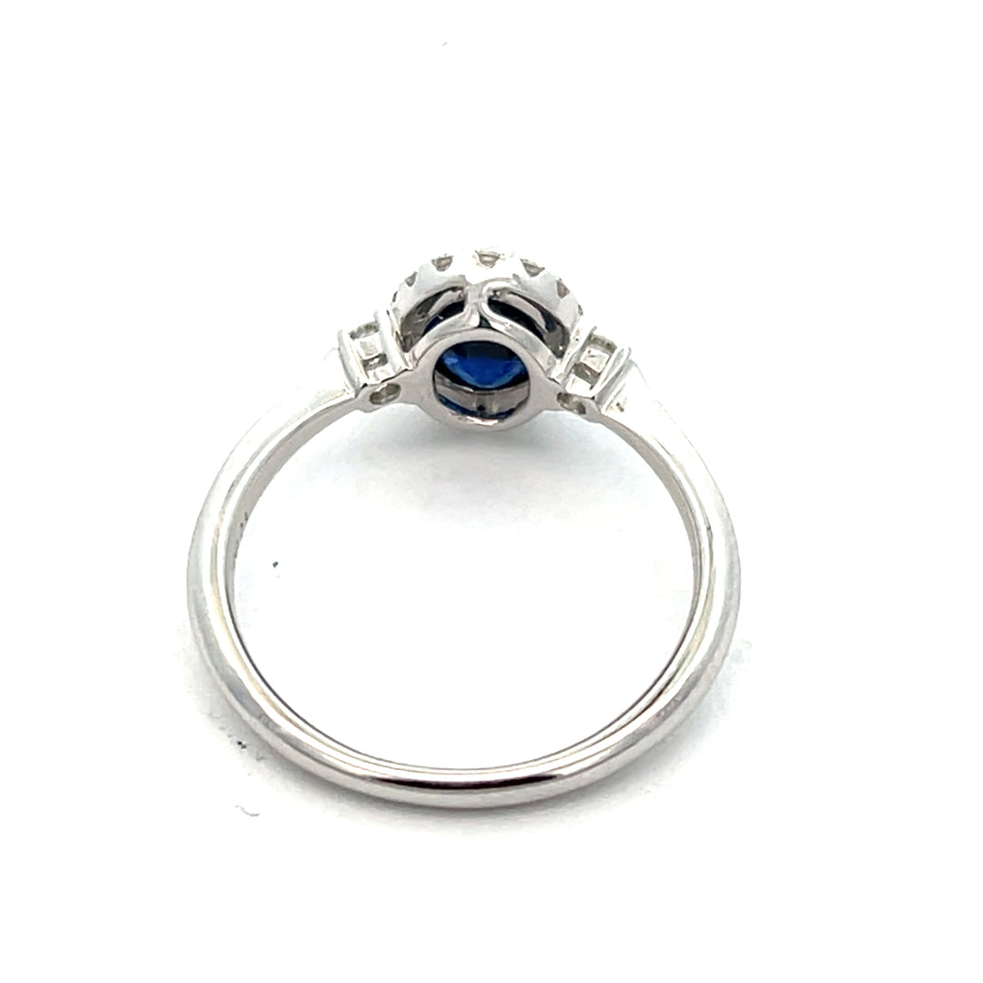 18K White Gold Sapphire And Diamond Halo Ring