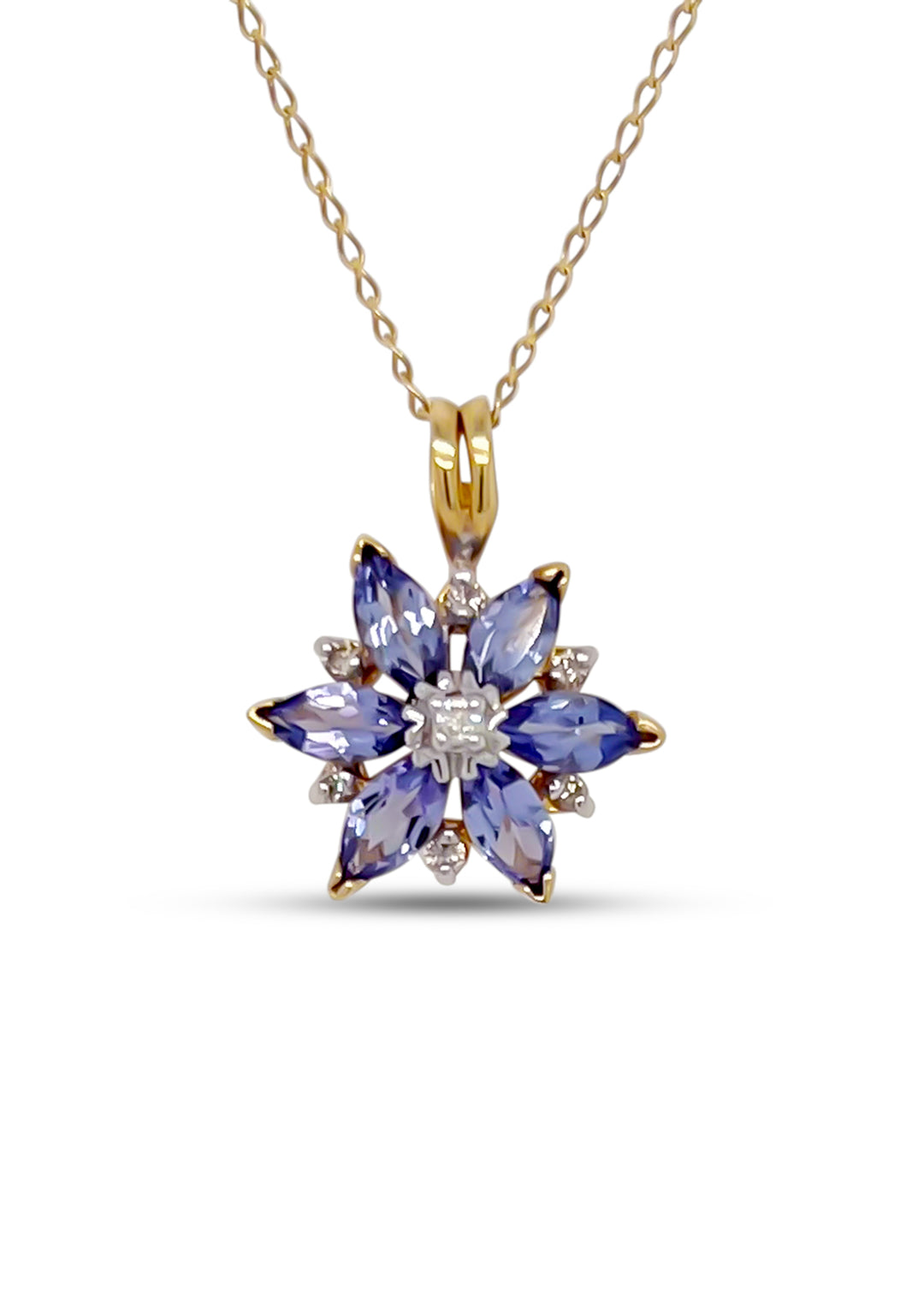 14K Yellow Gold Tanzanite And Diamond Floral Necklace