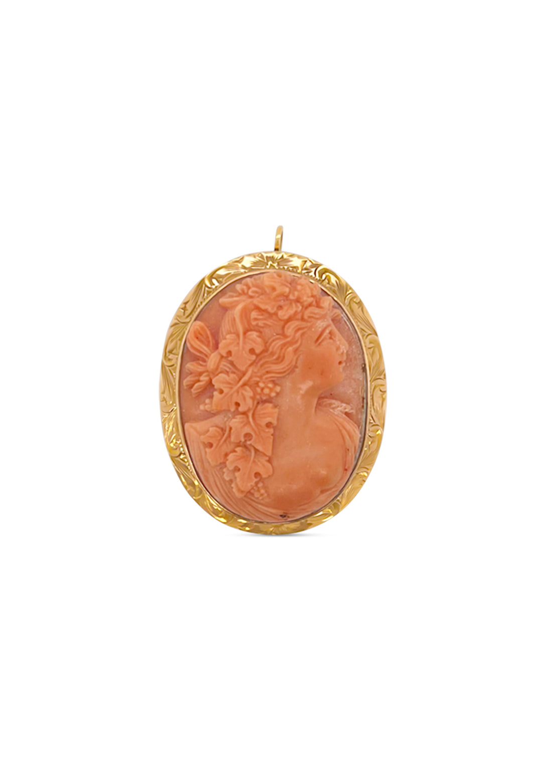 10K Yellow Gold 1920's Coral Cameo Brooch