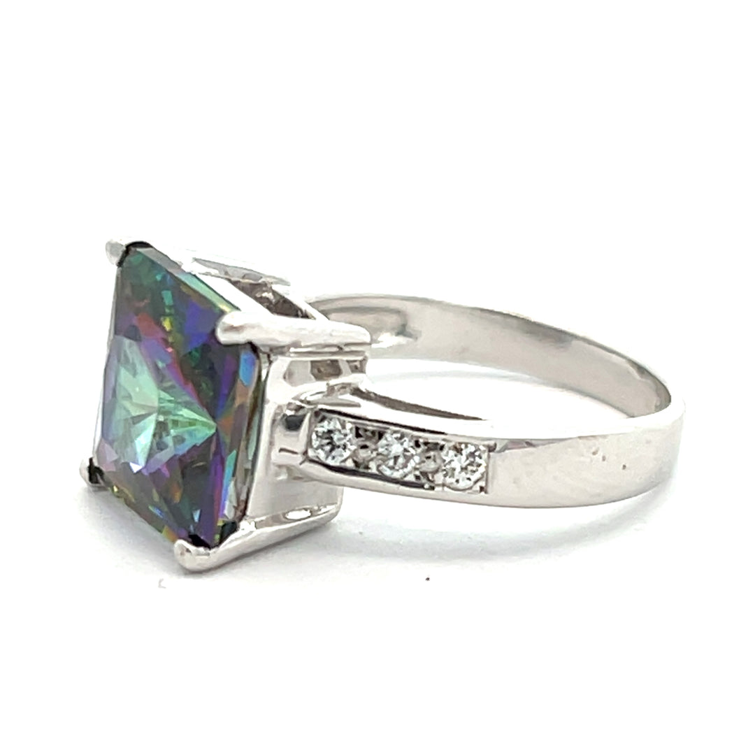 18K White Gold Mystic Topaz And Diamond Ring