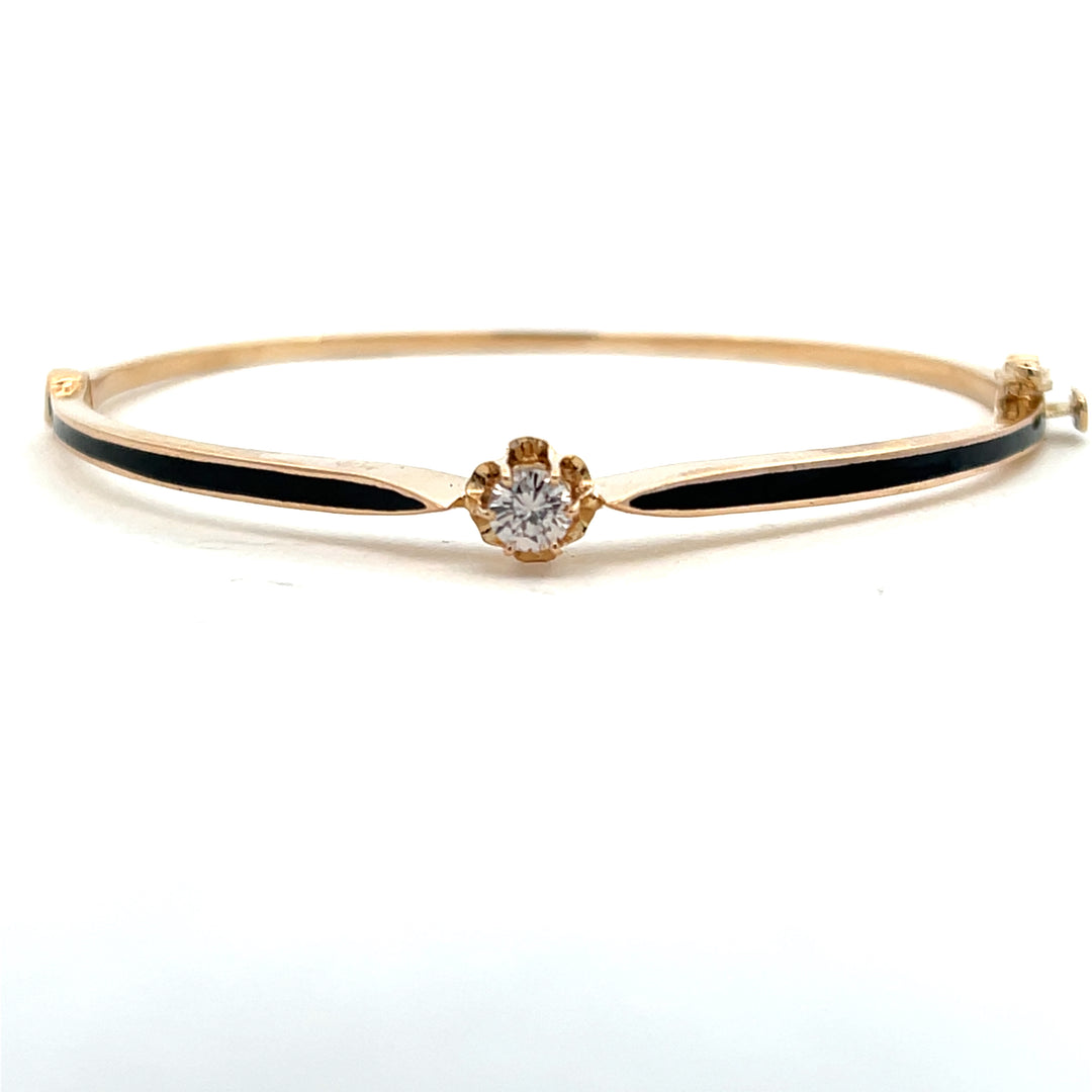 14K Yellow Gold Estate 0.29 Carat Diamond Enameled Bangle