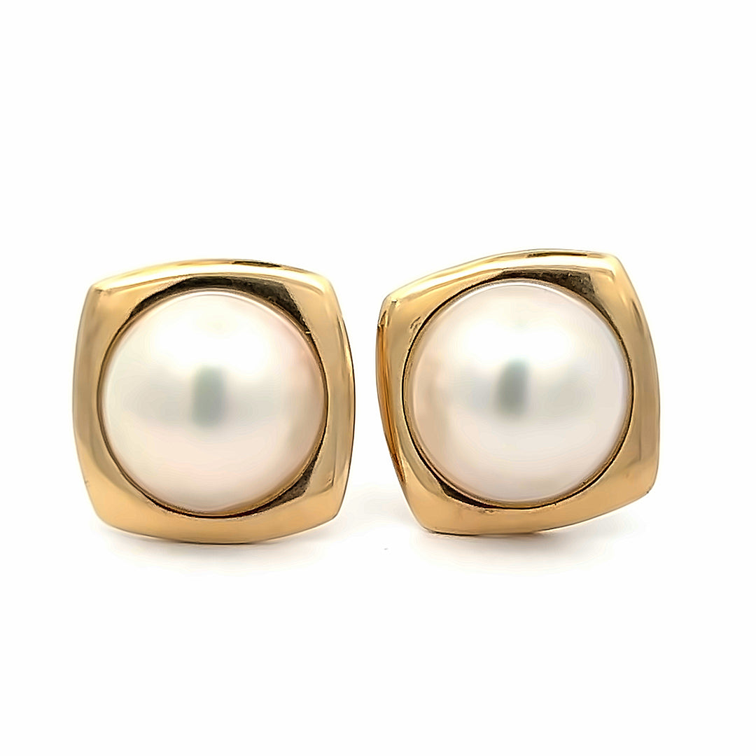 14K Yellow Gold 15mm Mabe Pearl Stud Earrings
