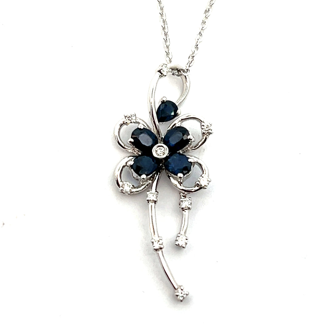 18K White Gold Sapphire And Diamond Flower Swirl Necklace
