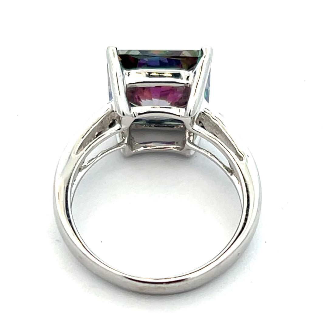 18K White Gold Mystic Topaz And Diamond Ring