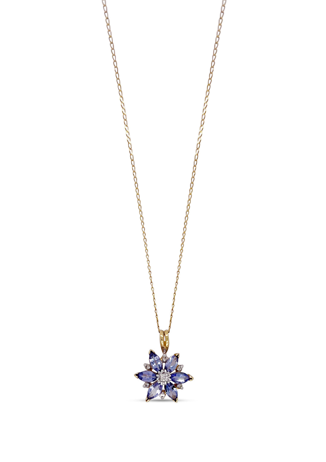 14K Yellow Gold Tanzanite And Diamond Floral Necklace