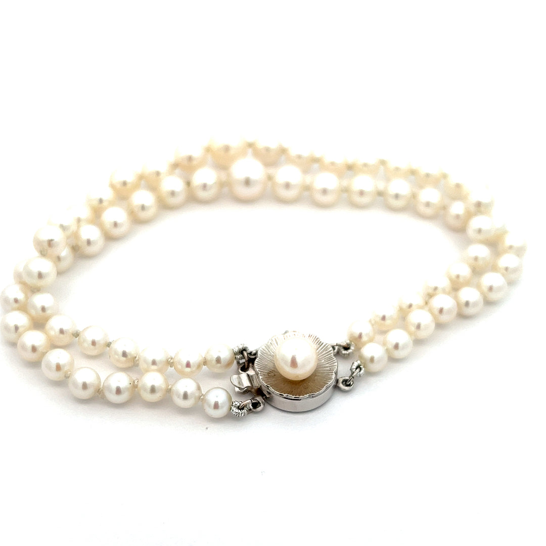 Sterling Silver Double Strand Cultured Freshwater Pearl Graduated Bracelet