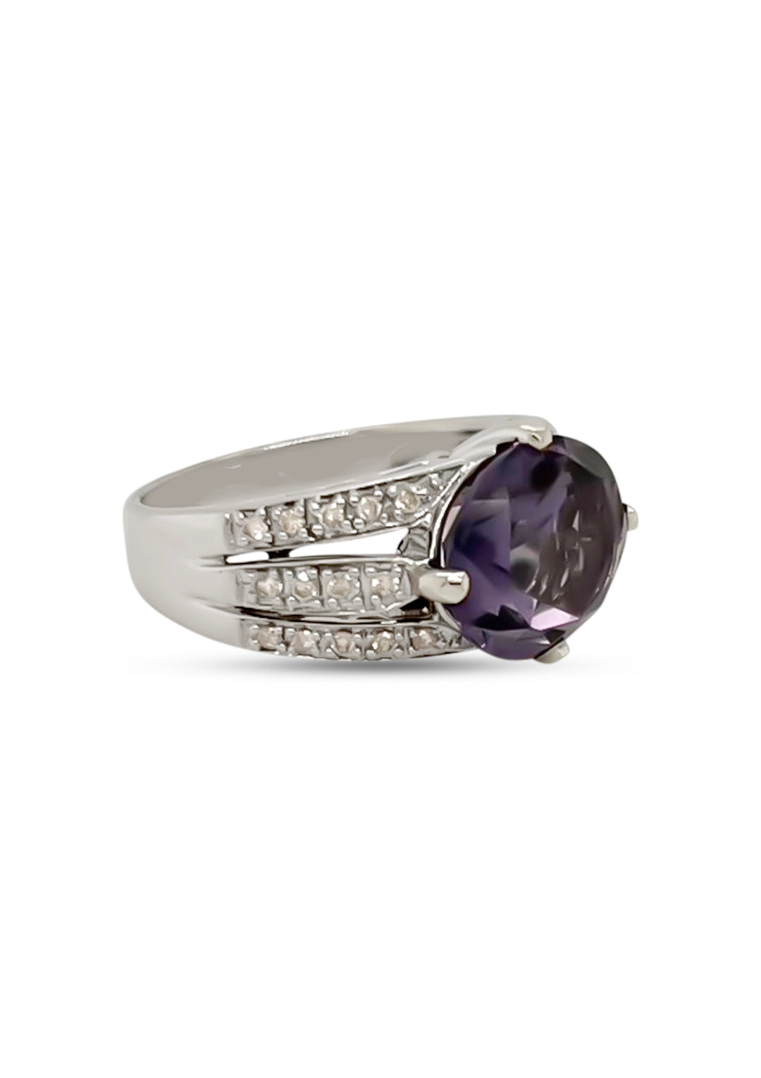 14K White Gold Lab Grown Purple Sapphire And Diamond Ring