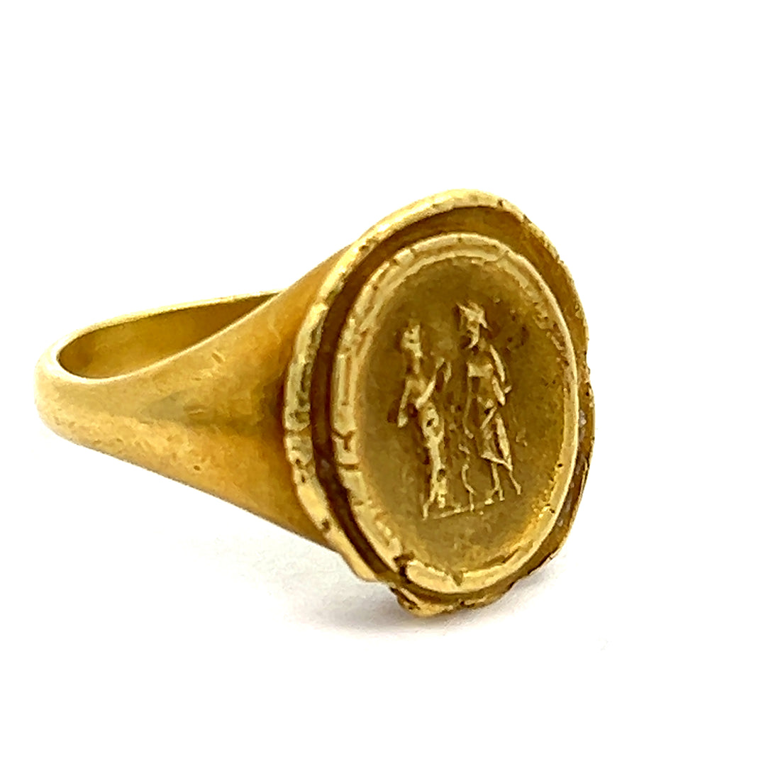 18K Yellow Gold Antique Oval Signet Ring