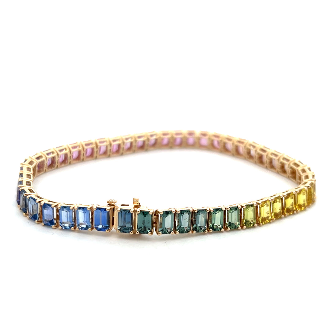 14K Yellow Gold Unheated Rainbow Sapphire Bracelet