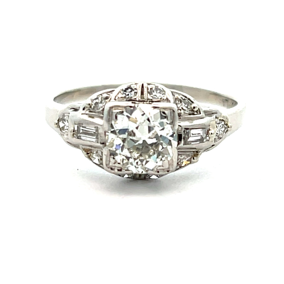Platinum Art Deco Old European Cut Diamond Engagement Ring