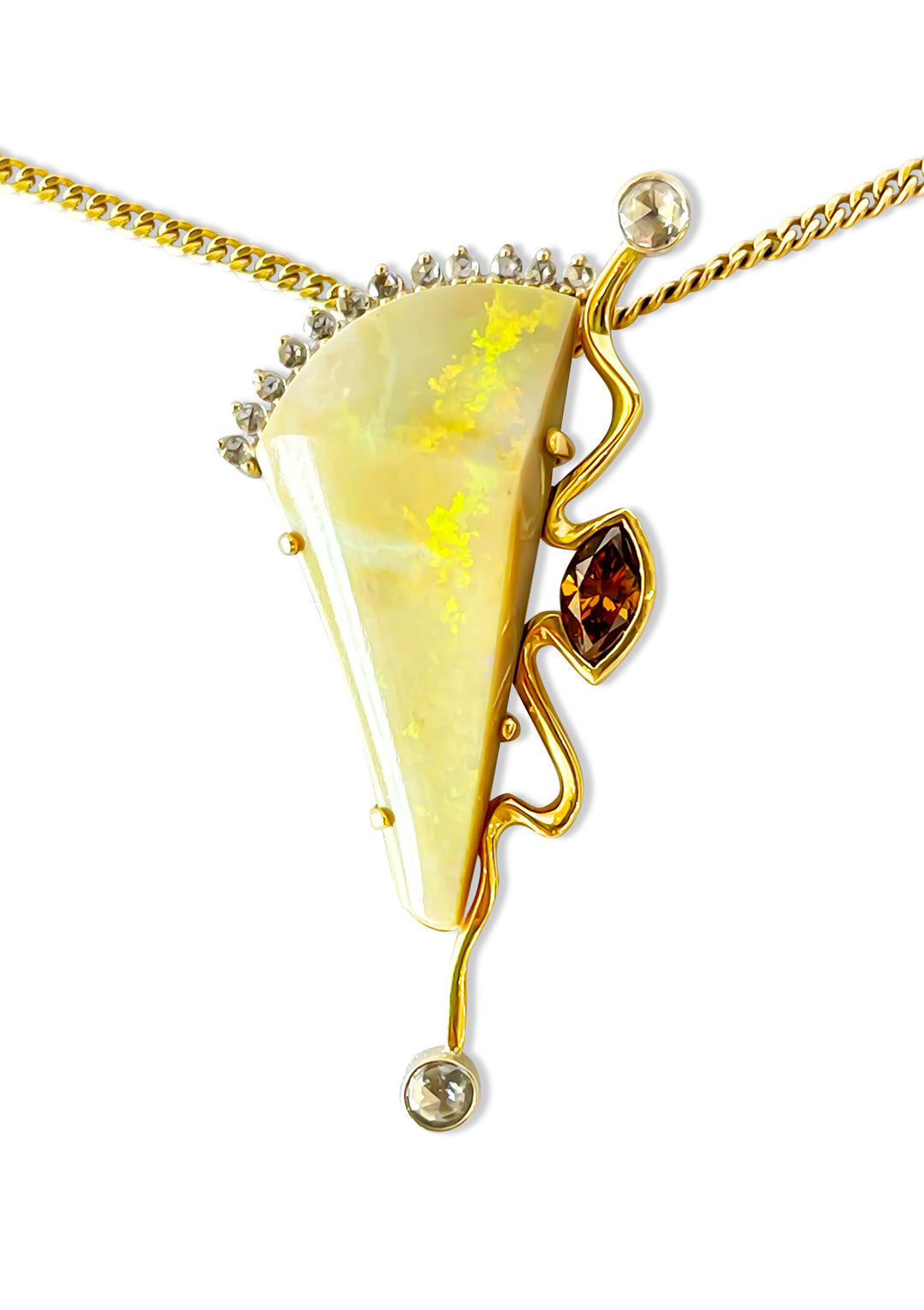 18K Yellow/14K White Gold 17.34 Carat Andamooka Opal And Diamond Handcrafted Pendant