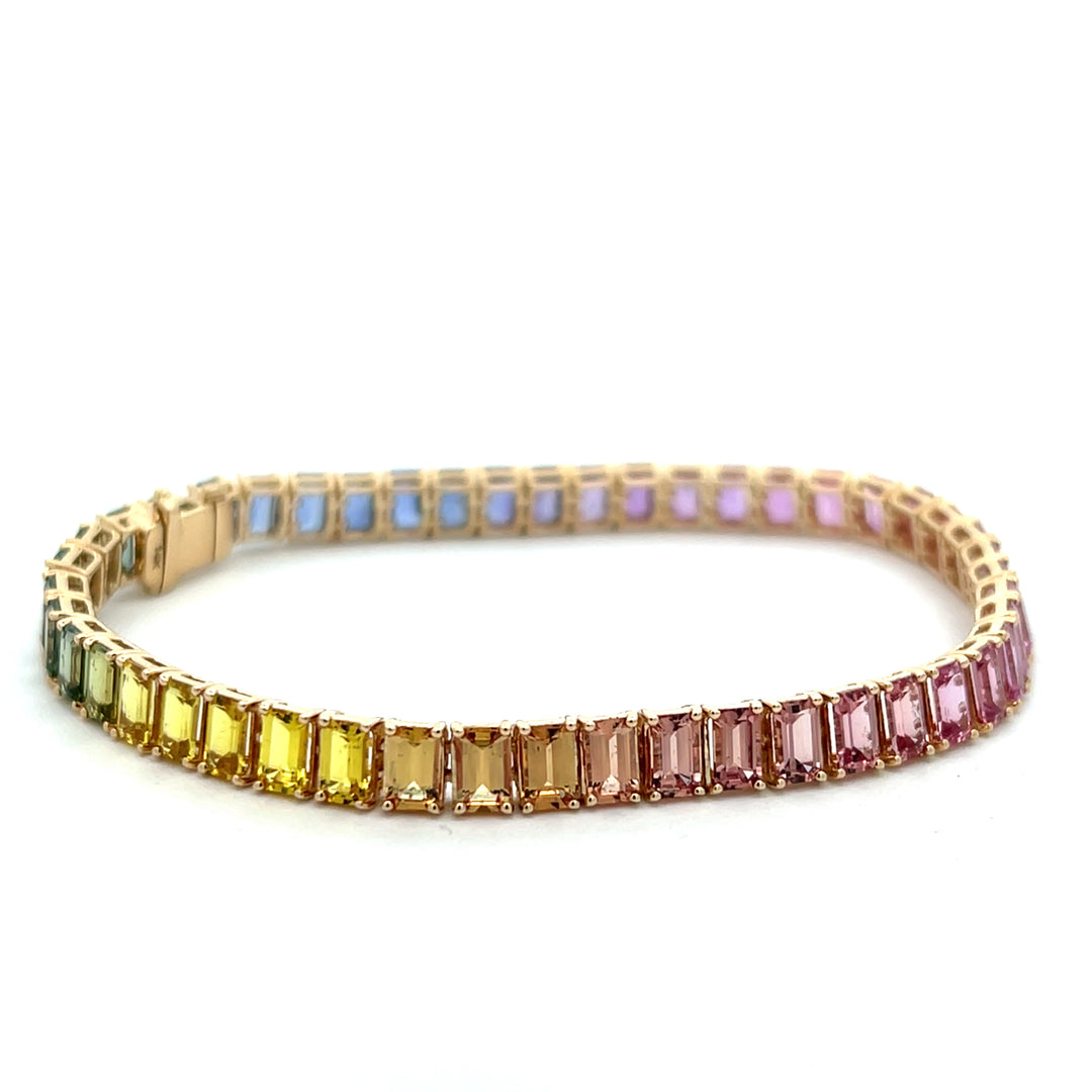 14K Yellow Gold Unheated Rainbow Sapphire Bracelet