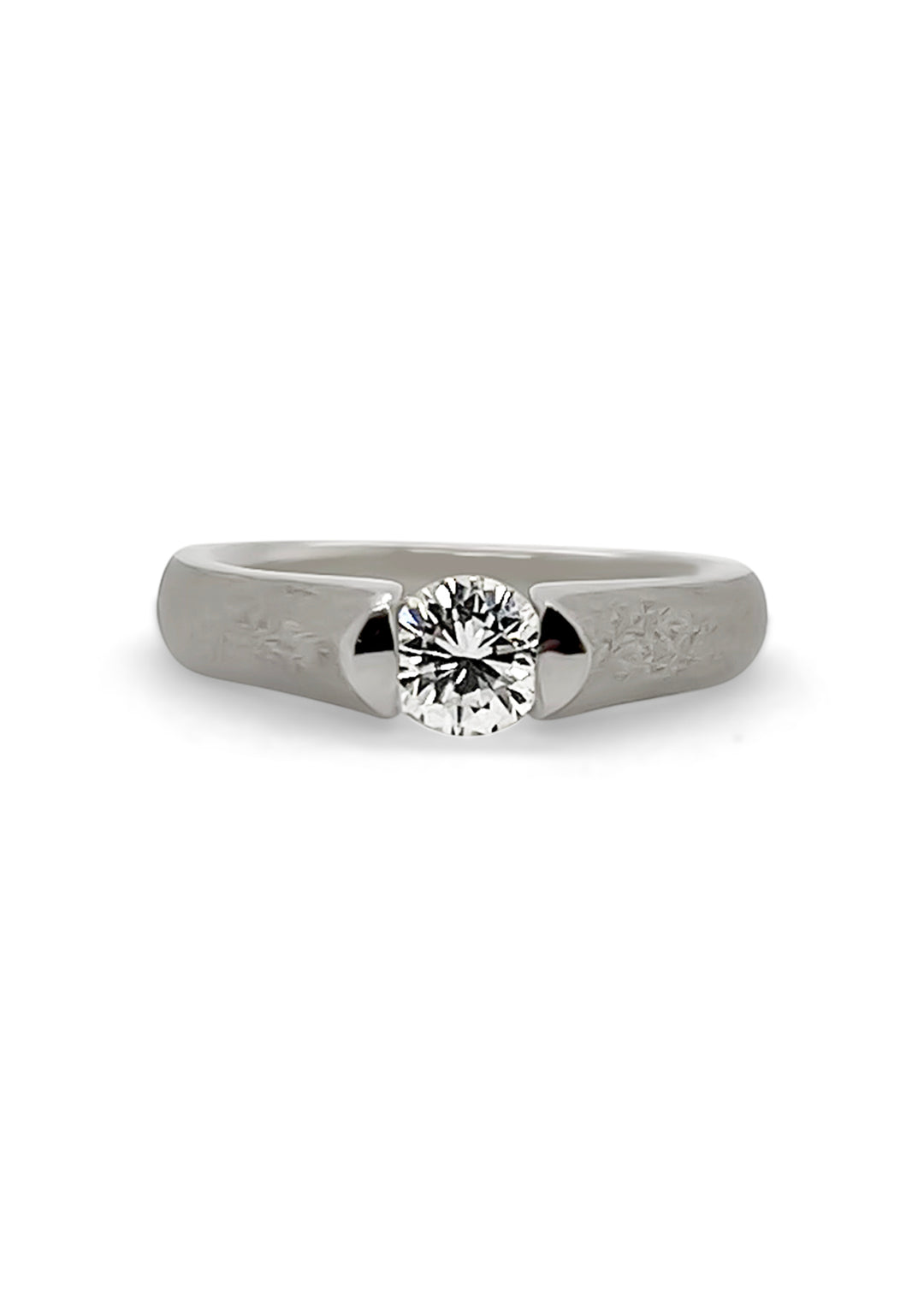 Platinum Diamond Solitaire Textured Engagement Ring
