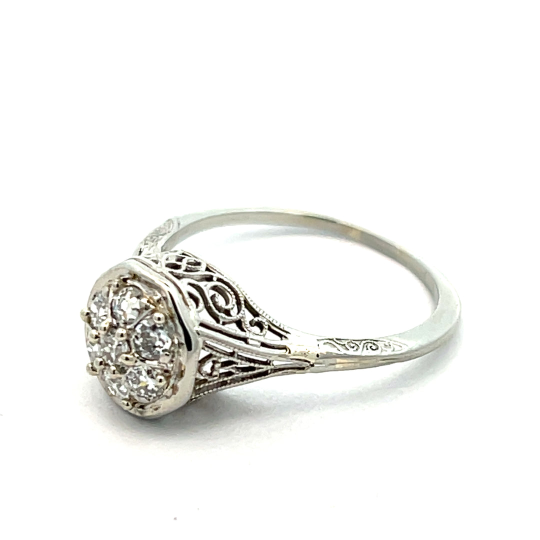 18K White Gold Art Deco 0.40 Carat Diamond Cluster Ring