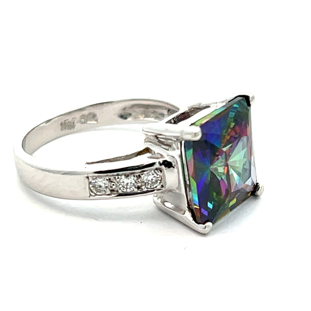 18K White Gold Mystic Topaz And Diamond Ring