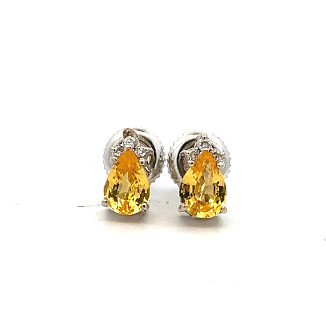 14K White Gold Yellow Sapphire And Diamond Stud Earrings