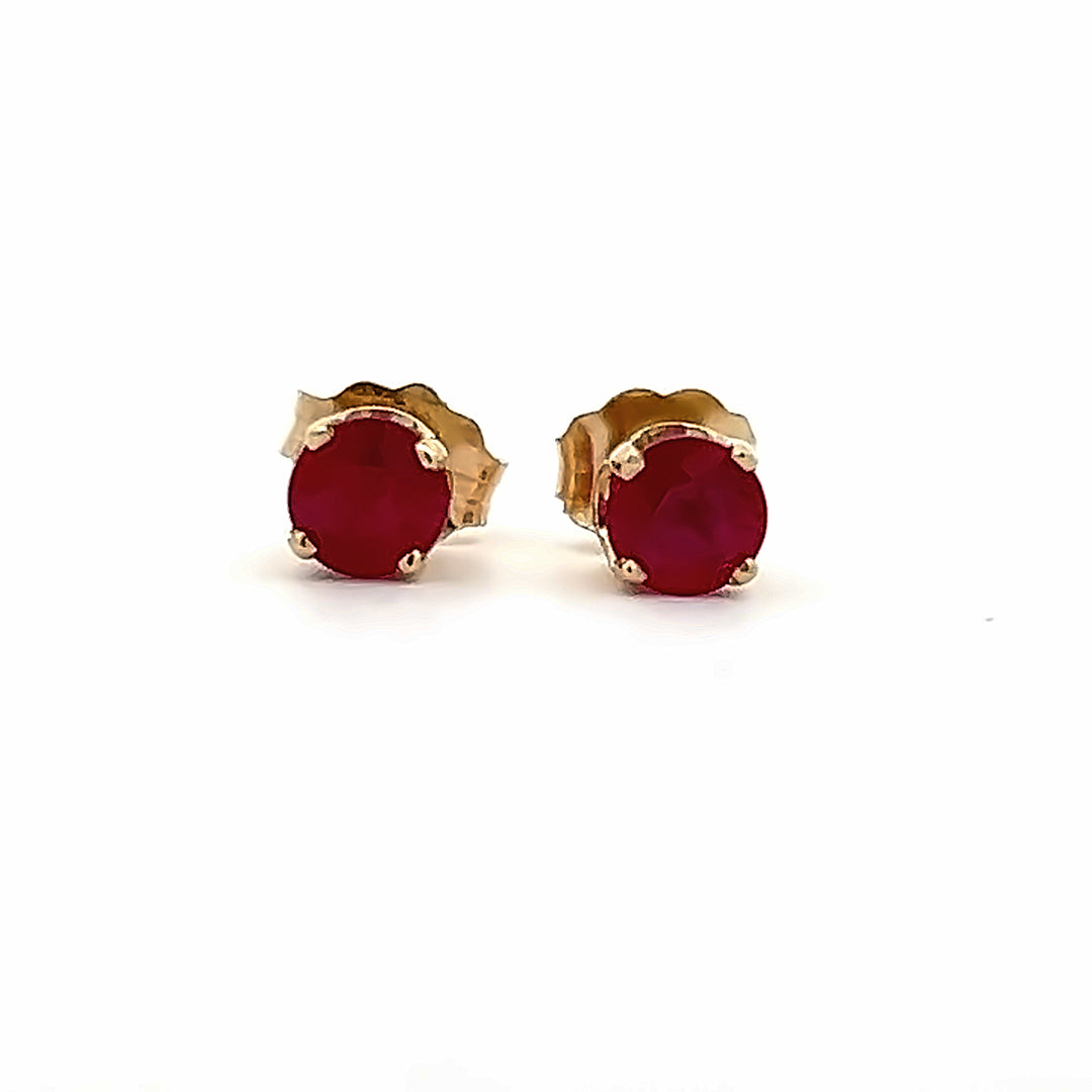 14K Yellow Gold 4mm AAA Natural Ruby Stud Earrings