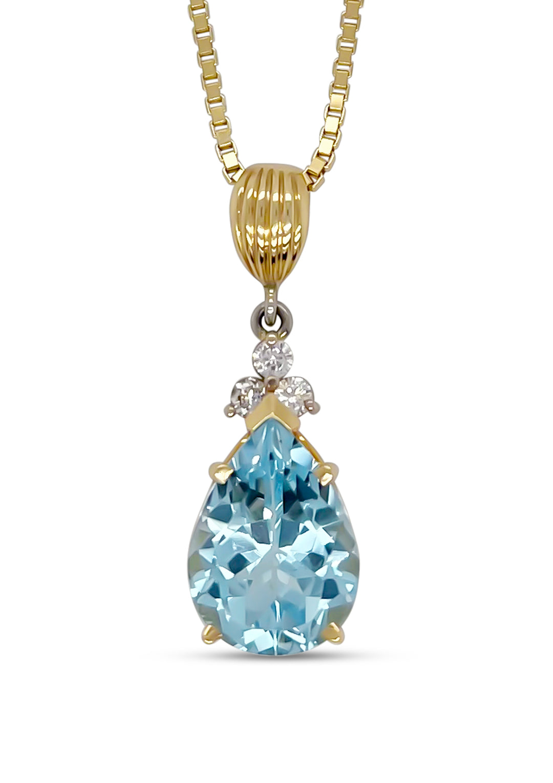 14K Yellow Gold 9.80 Carat Swiss Blue Topaz And Diamond Necklace