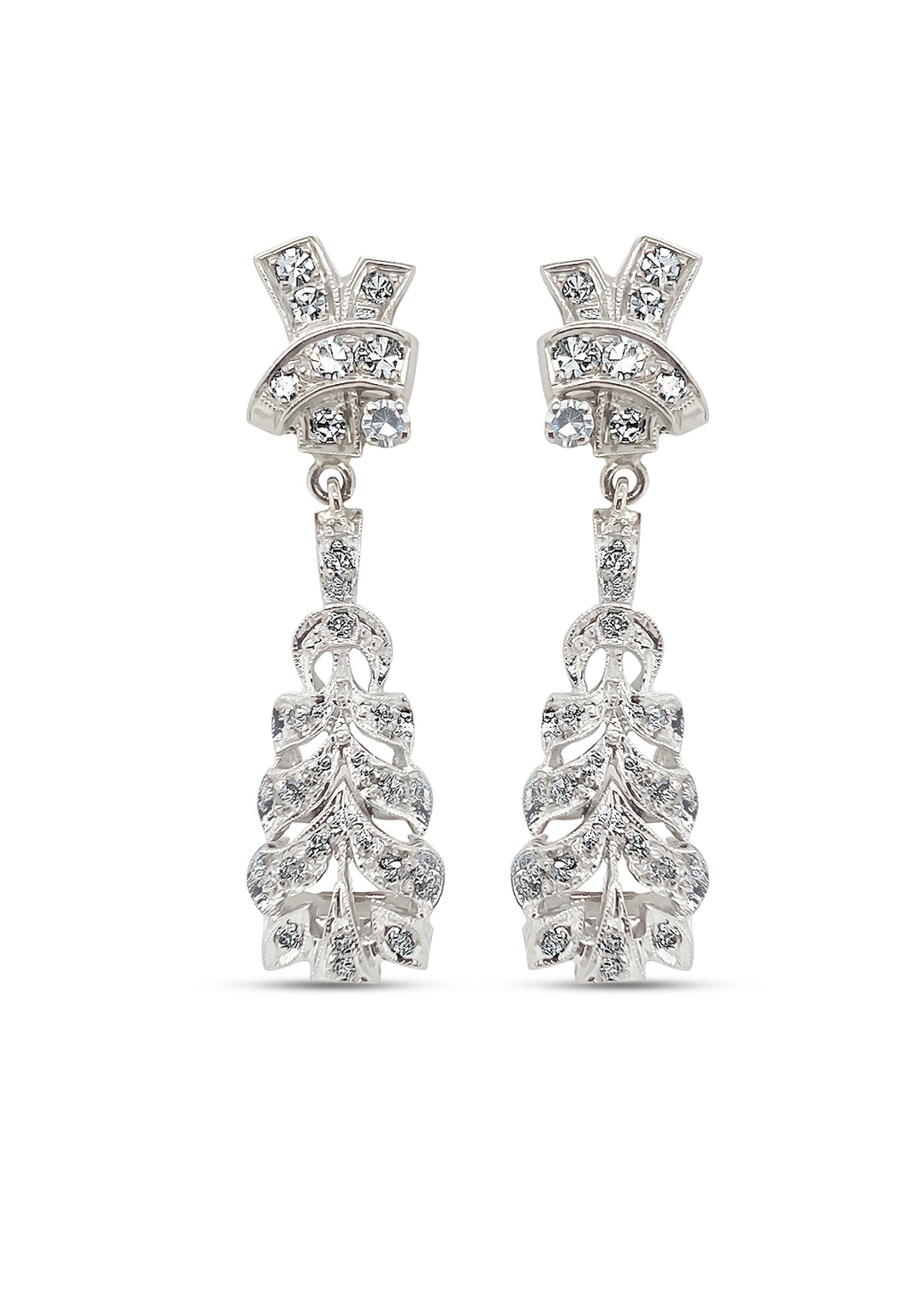 14k White Gold Art Deco Single Cut Diamond Dangle Earrings