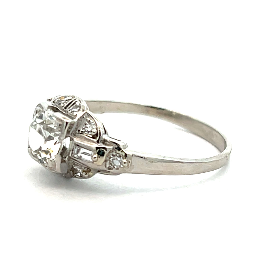 Platinum Art Deco Old European Cut Diamond Engagement Ring