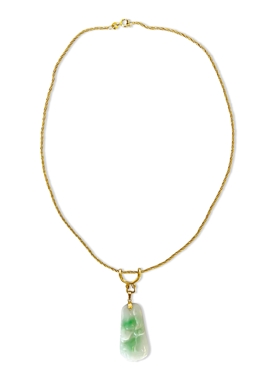 14K Yellow Gold Natural Jade Drop Necklace