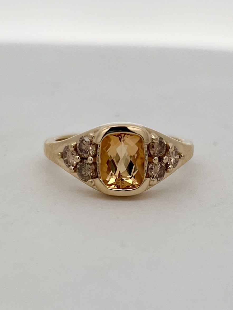14K Yellow Gold Champagne Diamond and Imperial Topaz Semi-Bezel Ring 