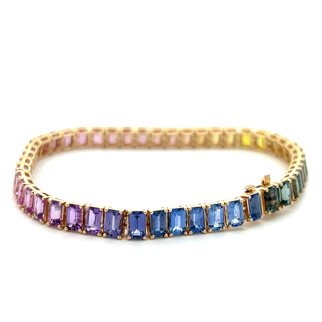 14K Yellow Gold Unheated Rainbow Sapphire Bracelet