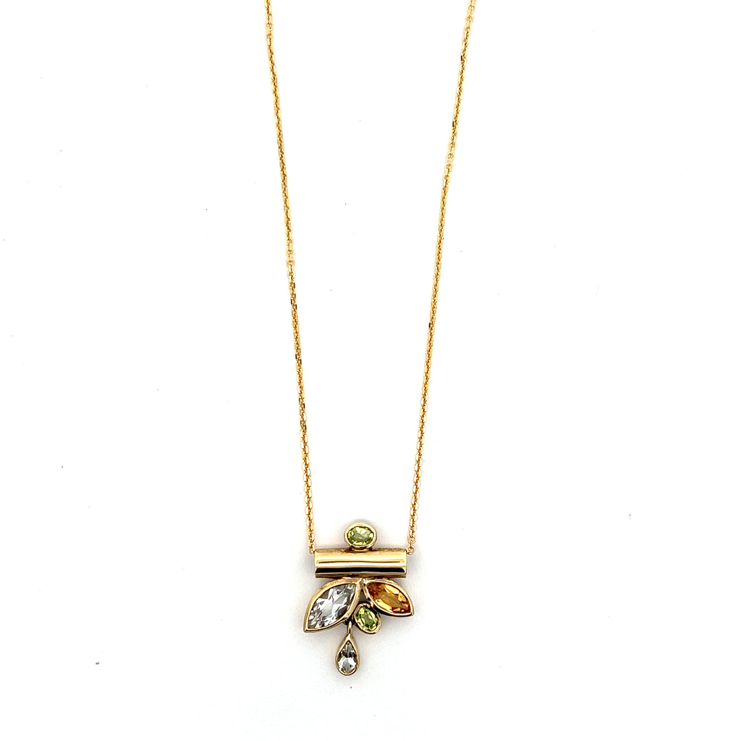 14K Yellow Gold Gemstone Cluster Slide Necklace