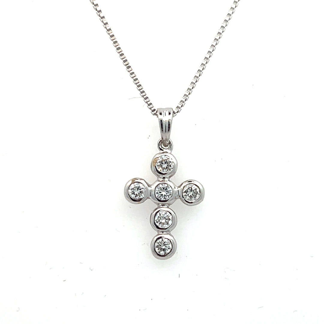 18K White Gold Diamond Cross Pendant