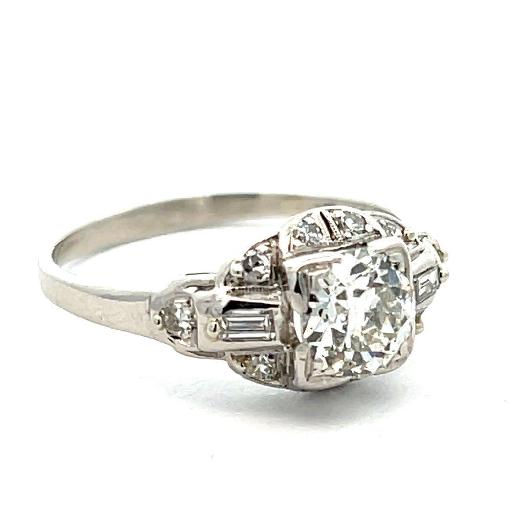 Platinum Art Deco Old European Cut Diamond Engagement Ring
