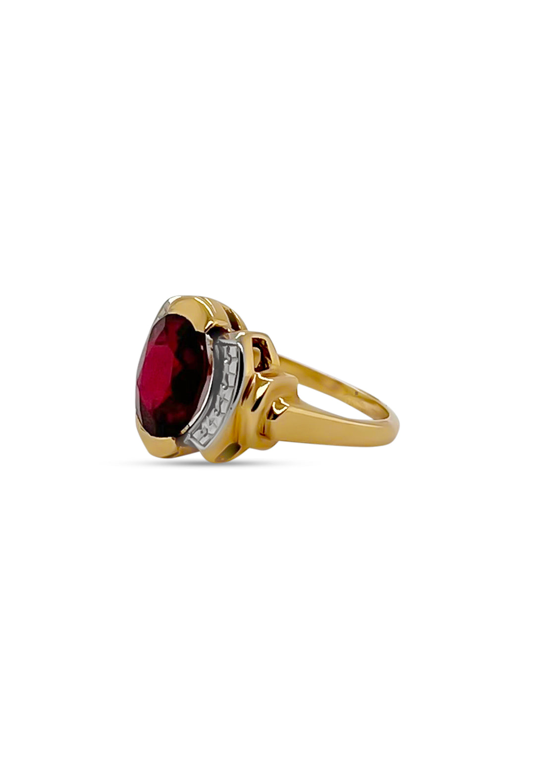 14k Yellow Gold Art Deco Synthetic Ruby Ring
