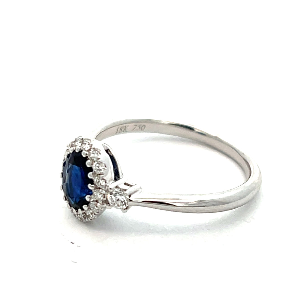 18K White Gold Sapphire And Diamond Halo Ring