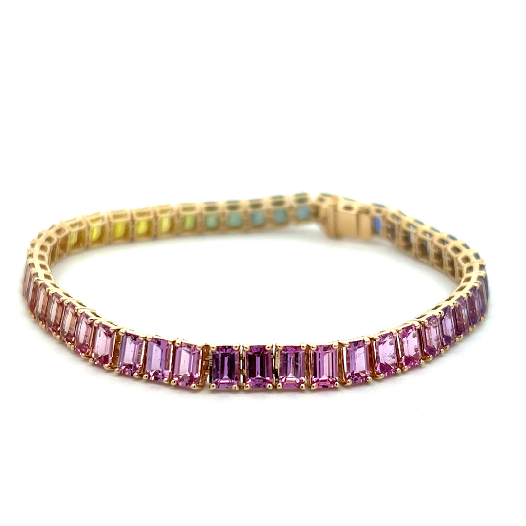14K Yellow Gold Unheated Rainbow Sapphire Bracelet
