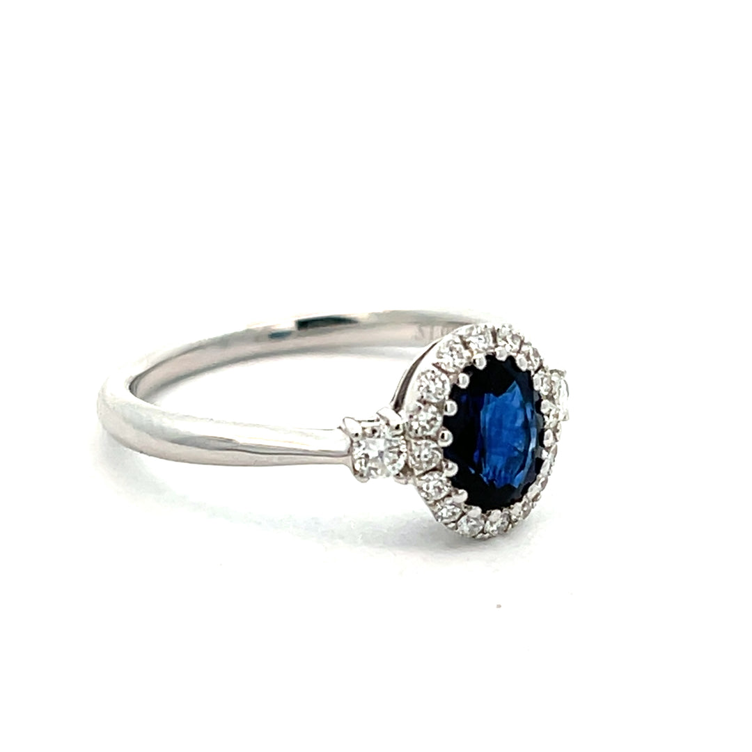 18K White Gold Sapphire And Diamond Halo Ring