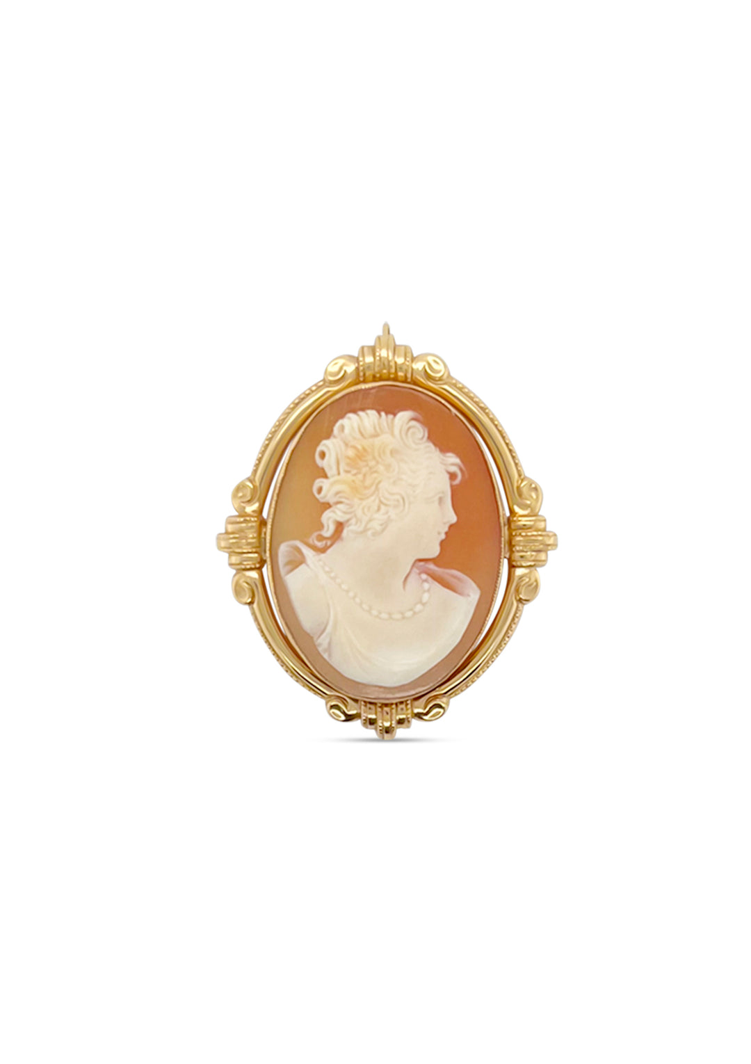 14K Yellow Gold Estate Oval Shell Cameo Brooch