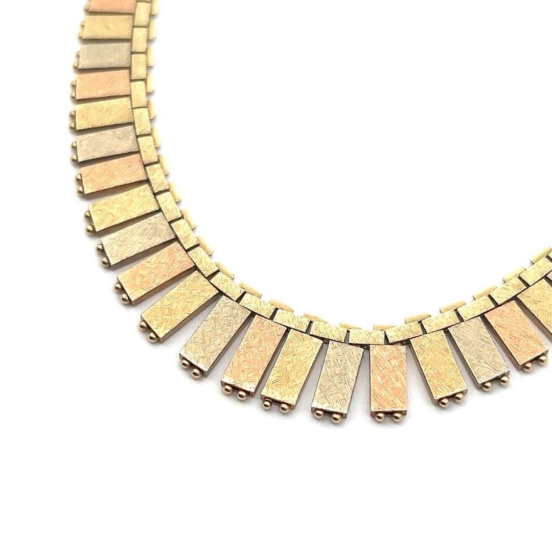 14K Tri - Color Graduated Cleopatra Necklace