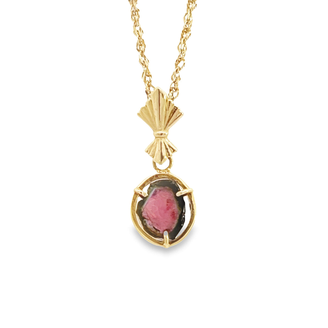 14K Yellow Gold Watermelon Tourmaline Necklace