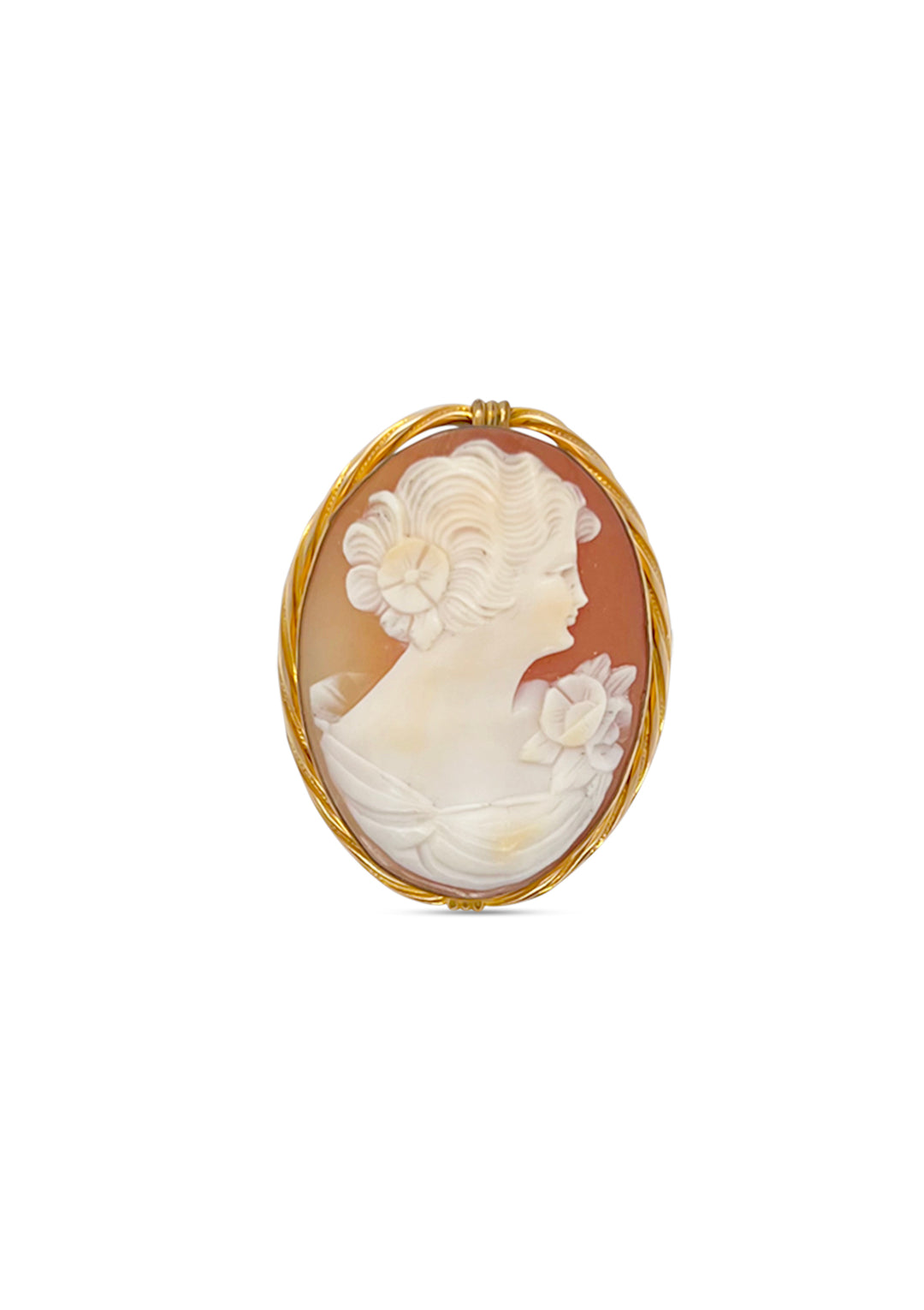 10K Yellow Gold Shell Cameo Brooch