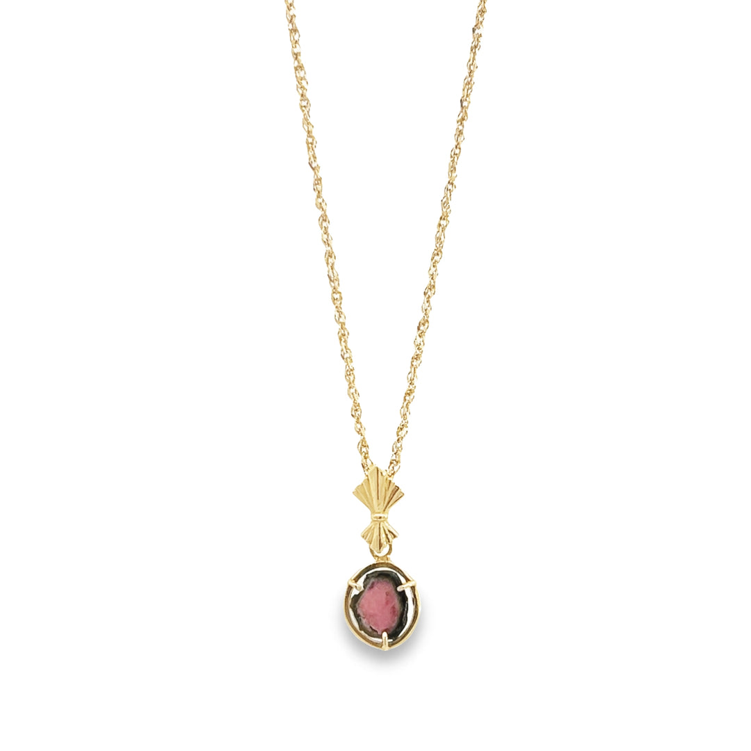 14K Yellow Gold Watermelon Tourmaline Necklace